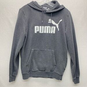 PUMA Gray Hoodie Sweatshirt Small Youth White Logo Pullover Fleece Outdoors Warm